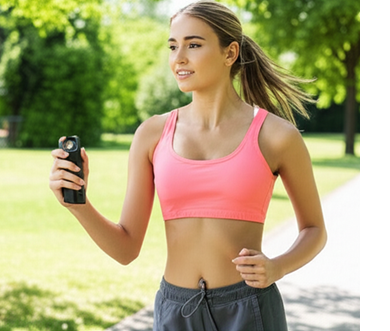 woman jogging with pepper spray
